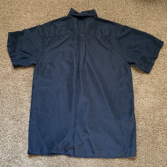 Red Rose Shirt Mens Sz M Blue 100% Silk Short Sleeve Button-Down Casual Summer - Picture 2 of 5